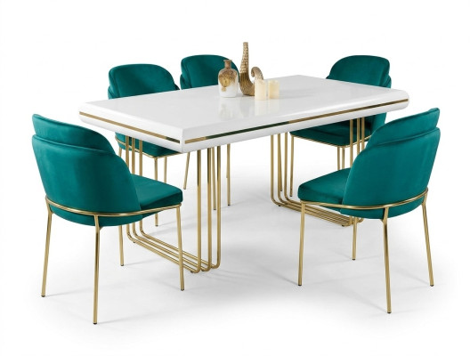 Luxus Esstisch Tisch Esszimmer Tische Metall Design Küchentisch Weiß Gold Holz