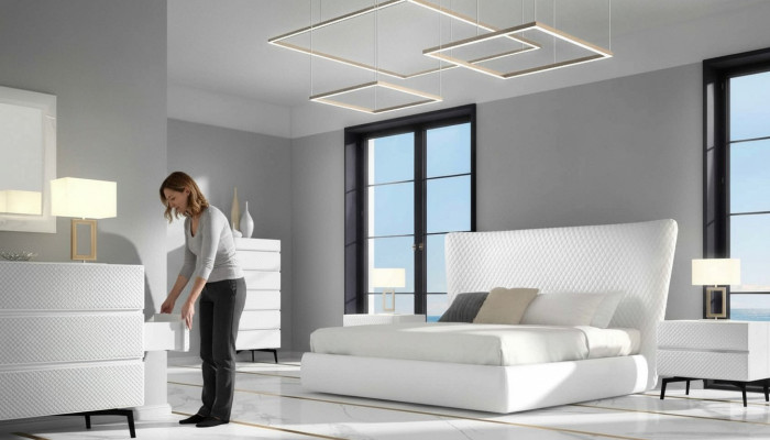 Bettrahmen Möbel Design Doppelbett Luxus Schlafzimmer Holz Kunstleder Bett Neu