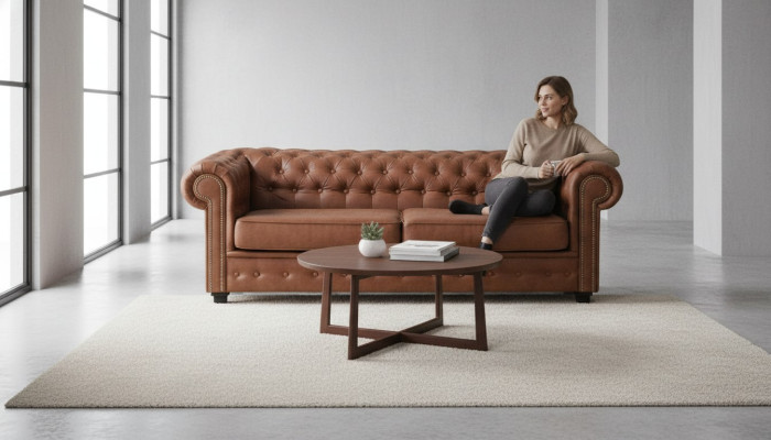 Dreisitzer Couch Textil Braun Sofa Polster Möbel Einrichtung Sofas Couchen