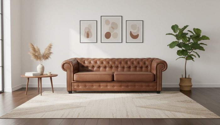 Dreisitzer Couch Textil Braun Sofa Polster Möbel Einrichtung Sofas Couchen