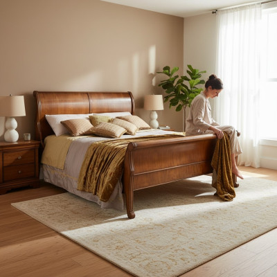 Bett Braun Schlafzimmer Holzmöbel Textil Design Hotel Betten Art déco Stil Neu