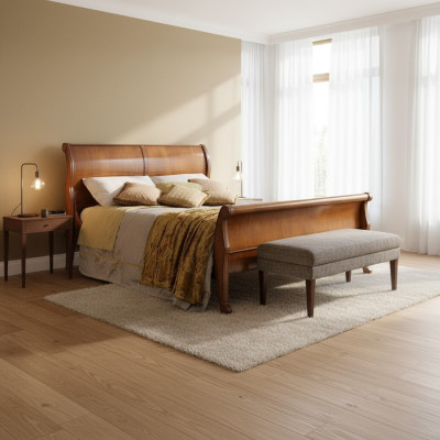 Bett Braun Schlafzimmer Holzmöbel Textil Design Hotel Betten Art déco Stil Neu