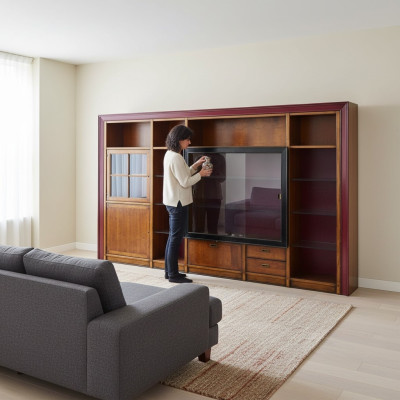 Einbau Schrank Regal Vitrine xxl Schränke Wohnwand Glasschrank Anbau Wand Holz