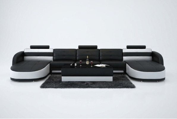 Design Leder Wohnlandschaft Eck Sofa Moderne Garnitur Couch Ecke USB Neu Schwarz