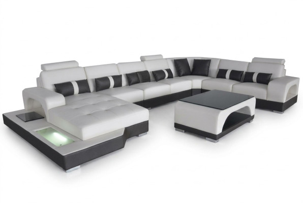 Ecksofa Eckgarnitur Design Eckcouch Sofa Couch Polster Wohnlandschaft LED USB