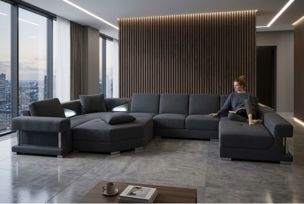 Textil Eckcouch Polster Wohnzimmer Couch Garnitur Eckgarnitur Sofa Couchen + USB