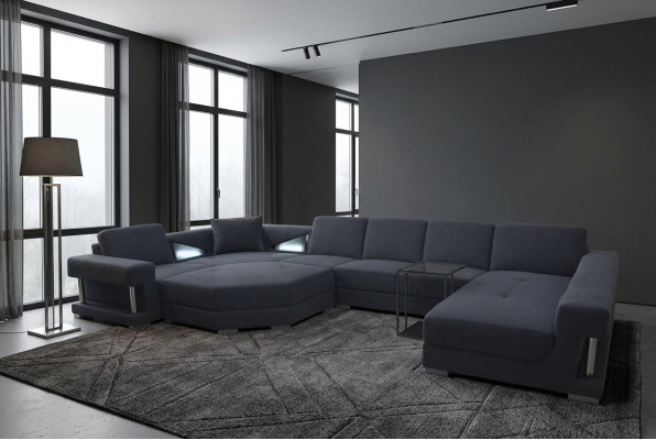 Textil Eckcouch Polster Wohnzimmer Couch Garnitur Eckgarnitur Sofa Couchen + USB
