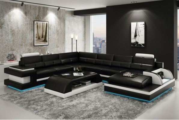Moderne Ecksofa Couch Polster Eckgarnitur Wohnlandschaft Sofa Eck Garnitur + USB