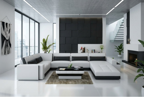 Ledersofa mit USB Couch Wohnlandschaft Ecksofa Eck Garnitur Design Modern Sofa