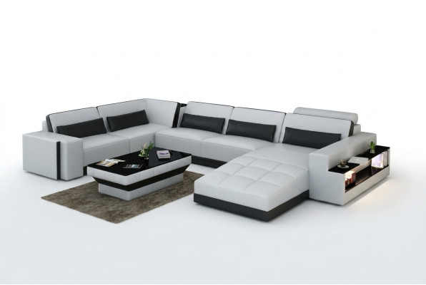 Ledersofa mit USB Couch Wohnlandschaft Ecksofa Eck Garnitur Design Modern Sofa