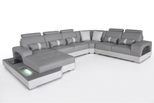 Leder Eck Sofa Wohnlandschaft Garnitur Design Modern Couch Sofas mit USB LED Neu