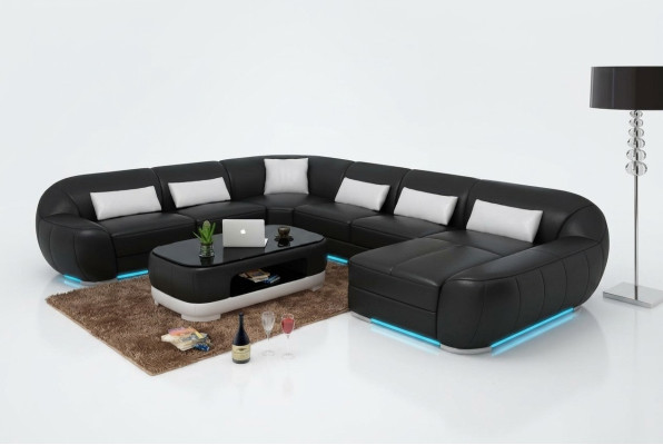 Design Leder Eck Sofa Moderne Garnitur Couch Ecke Neu Wohnlandschaft Grau USB