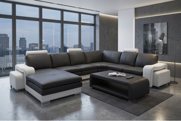 Leder Eck Sofa +USB,Couch Polster Sitz Möbel Garnitur Landschaft Modern Design