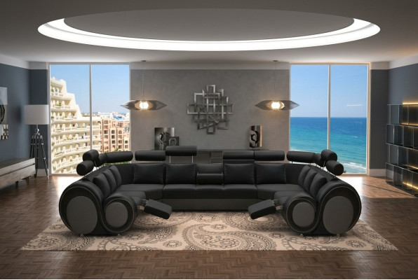 Design XXL Wohnlandschaft Sofa mit USB,Couch Polster Ecksofa Textil Stoff Neu