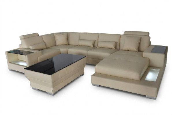 Ecksofa Design Eckgarnitur Eckcouch Sofa Couch Wohnlandschaft Polster Tisch USB