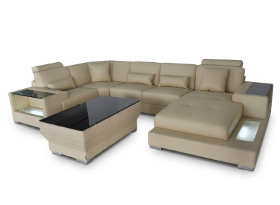 Ecksofa Design Eckgarnitur Eckcouch Sofa Couch Wohnlandschaft Polster Tisch USB