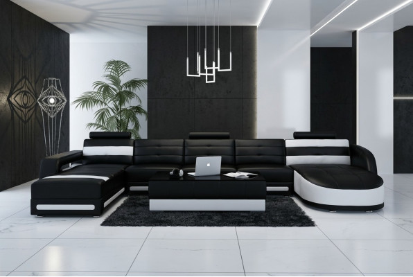 Ledersofa Sofa Couch Wohnlandschaft Ecksofa Garnitur Design Modern Sofa mit USB