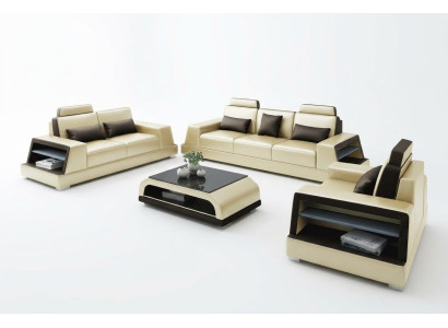 Ledersofa Couch Sofagarnitur Polster 3+1+1 Sitzer Couchen Sofa Design Leder Neu