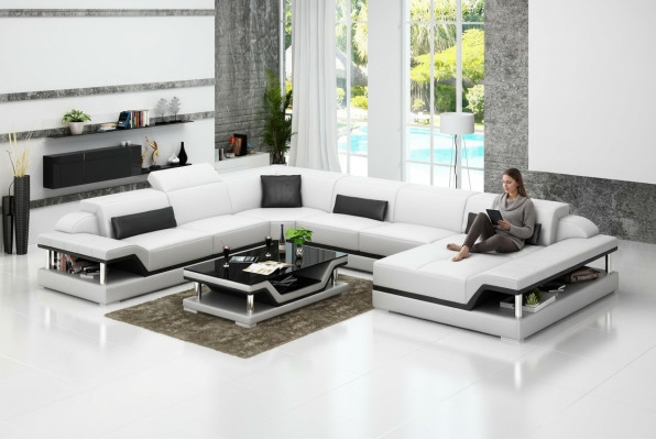 Design Leder Wohnlandschaft Eck Sofa Moderne Garnitur Couch Ecke Neu Weiß USB