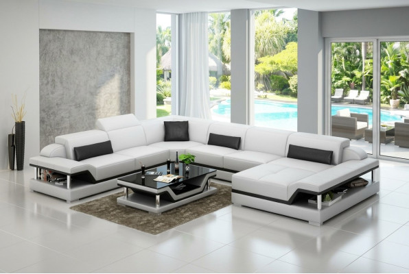 Design Leder Wohnlandschaft Eck Sofa Moderne Garnitur Couch Ecke Neu Weiß USB