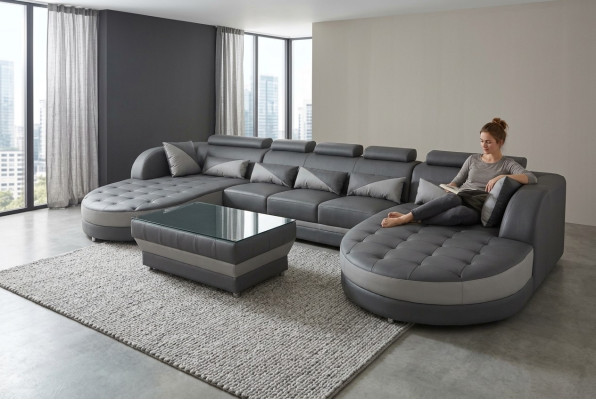 Ecksofa Design Eckgarnitur Eckcouch Sofa Couch Polster Wohnlandschaft Tisch USB