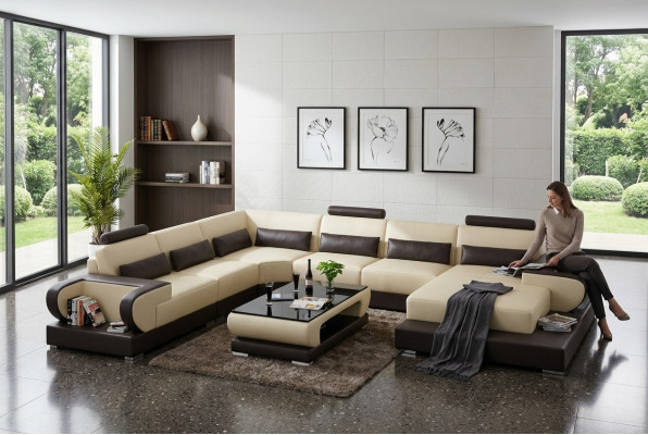 Ledersofa mit USB,Couch Wohnlandschaft Ecksofa Eck Garnitur Design Modern Sofa