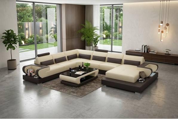 Ledersofa mit USB,Couch Wohnlandschaft Ecksofa Eck Garnitur Design Modern Sofa