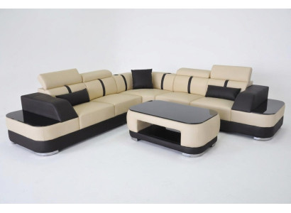 Eck Sofa + USB Leder Polster Ecke Garnitur Couchen L Form+Tisch Wohnlandschaft
