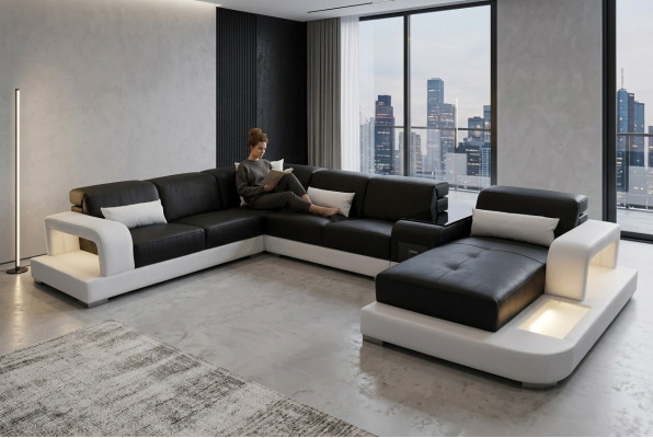 Moderne Sitz Polster Wohnlandschaft Wohnzimmer Couch Polster Ecke USB + Licht