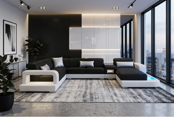 Moderne Sitz Polster Wohnlandschaft Wohnzimmer Couch Polster Ecke USB + Licht