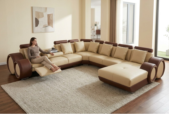 Sofa Ledersofa Ecksofa Wohnlandschaft Couch Polster Sitzecke Eckgarnitur +USB