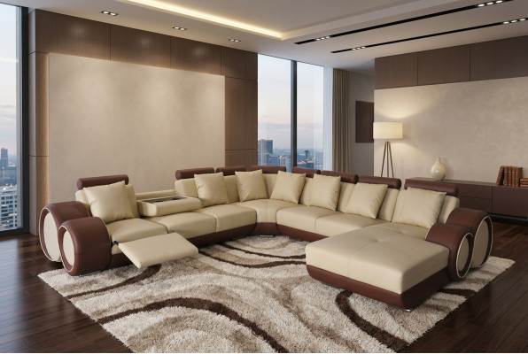 Sofa Ledersofa Ecksofa Wohnlandschaft Couch Polster Sitzecke Eckgarnitur +USB