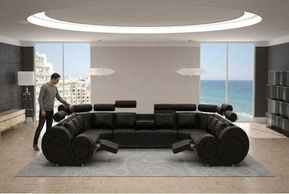Designer Wohnlandschaft Eckcouch mit USB Couch Sofa Polster Ledersofa Sofas New