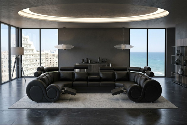 Designer Wohnlandschaft Eckcouch mit USB Couch Sofa Polster Ledersofa Sofas New