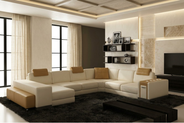 Wohnlandschaft Designer Sofa LED USB Couch Big Polster Leder Sofas Eck Ecke Sitz