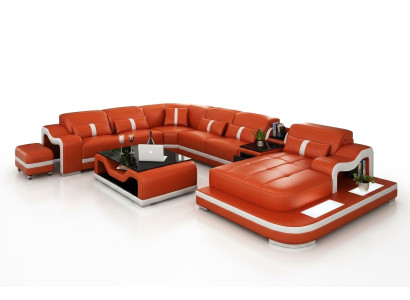 Ledersofa mit USB Couch Wohnlandschaft Ecksofa Eck Garnitur Design Modern Sofa