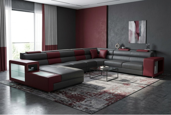 Extra Große Familien Sofa Couch Modern Wohnlandschaft Party Couchen Leder +USB