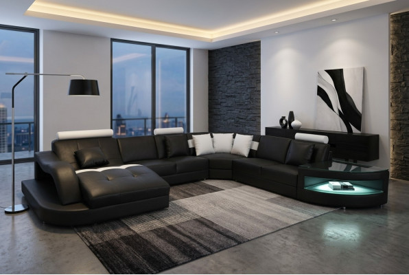 Leder Sofas Wohnlandschaft Eck Garnitur Design Modern Sofa mit USB L6015 Tisch