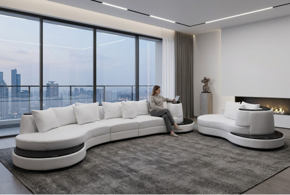 Wohn Design Couch Rund Ecksofa Polster Runde Sitzgarnitur Zimmer Landschaft USB