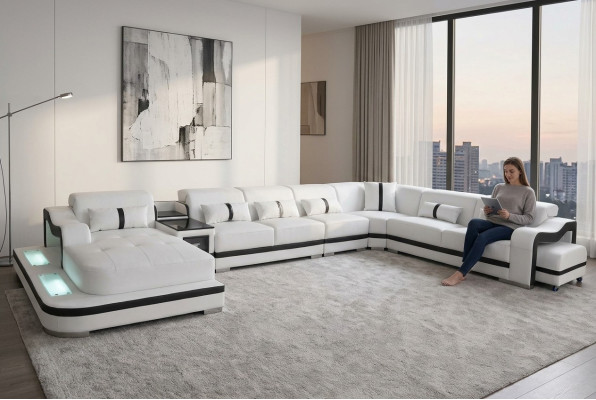 Leder Couch Polster Sitz Wohnlandschaft Design Modern Eck Garnitur Sofa mit USB