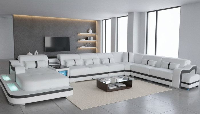Leder Couch Polster Sitz Wohnlandschaft Design Modern Eck Garnitur Sofa mit USB