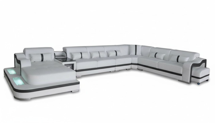Leder Couch Polster Sitz Wohnlandschaft Design Modern Eck Garnitur Sofa mit USB