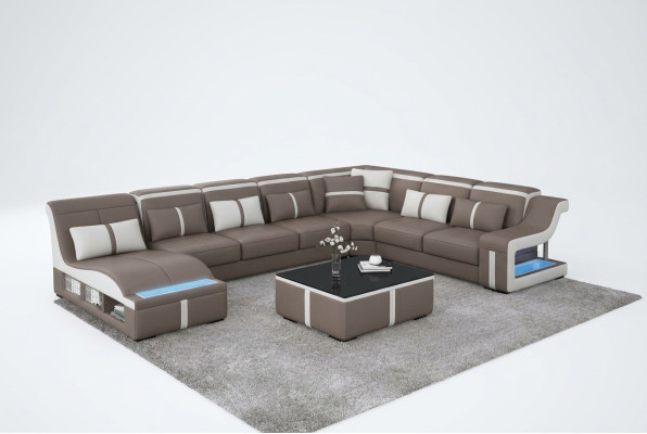 Luxus Sofa Eckcouch Design Wohnlandschaft Sofas Couch Eckgarnitur + Licht + USB