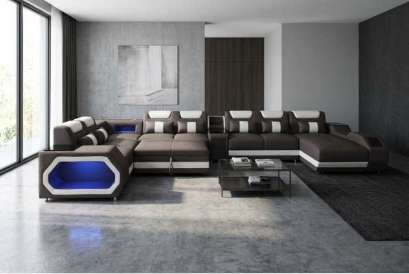 Luxus Sofa Eckcouch Moderne Wohnlandschaft Sofas Couch Eckgarnitur + Licht + USB