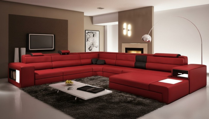 Ecksofa Sofa Couch Polster Garnitur Design Leder Textil Wohnlandschaft Landau R