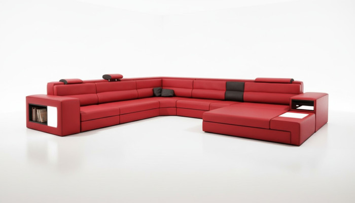 Ecksofa Sofa Couch Polster Garnitur Design Leder Textil Wohnlandschaft Landau R