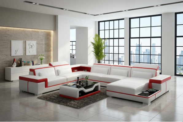 Moderne Sitzecke Ledersofa Polster Eckgarnitur Ecksofa Couch Wohnlandschaft +USB