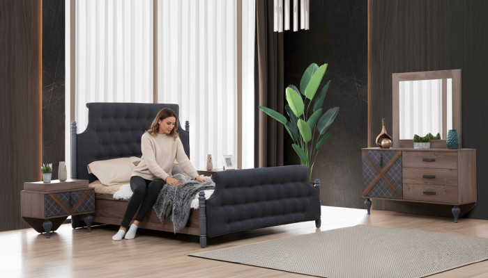 Bett Nachttisch Kommode mit Spiegel Schlafzimmer 4 tlg. Set Chesterfield