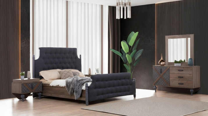 Bett Nachttisch Kommode mit Spiegel Schlafzimmer 4 tlg. Set Chesterfield