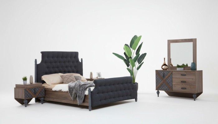 Bett Nachttisch Kommode mit Spiegel Schlafzimmer 4 tlg. Set Chesterfield